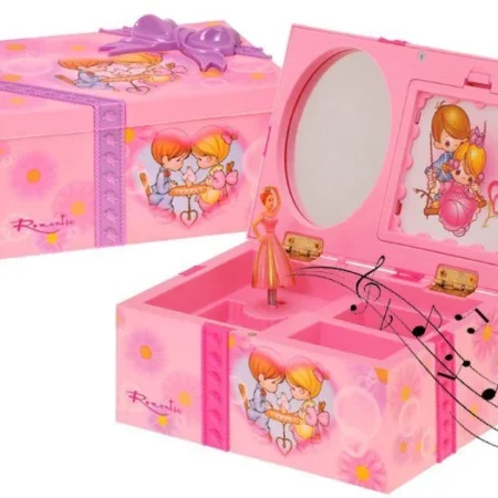 zenélő ékszerdoboz kislányoknak rózsaszín színben forgó balerínával