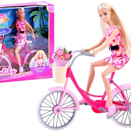 szőke hajú anlily baba rózsaszín biciklivel