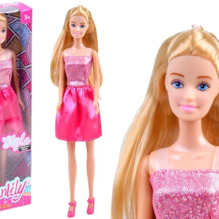 hosszú szőke hajú anily baba rózsaszín kisruhában (30 cm)