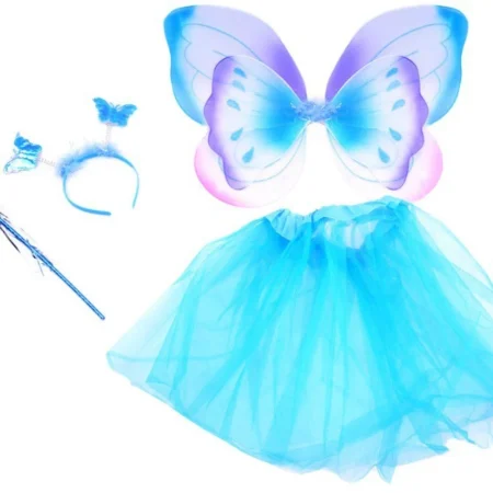 pillangó jelmez fejpánttal és varázspálcával kék színben