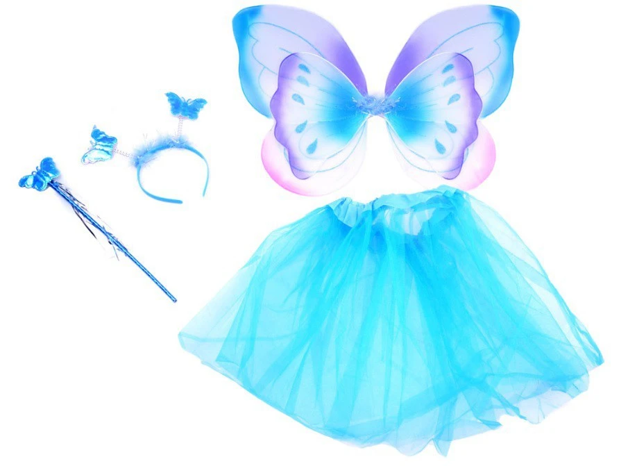 Pillangó jelmez fejpánttal és varázspálcával – kék színben