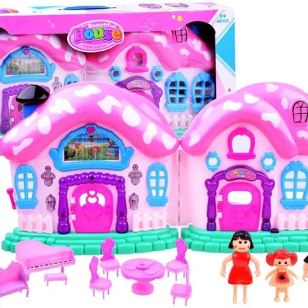 Összecsukható rózsaszín játék babaház kiegészítőkkel