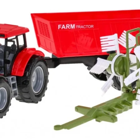 traktor pótkocsival és szénaforgatóval