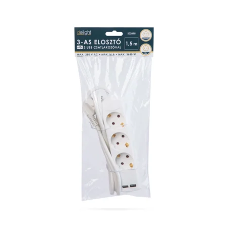 elosztó 3 as 3 x 1,5 mm² 1,5 m 2 x usb vel delight