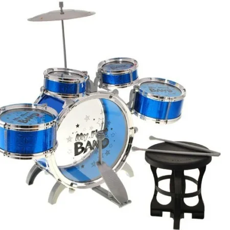 kék dobfelszerelés 5 darab dobbal és egy kis székkel