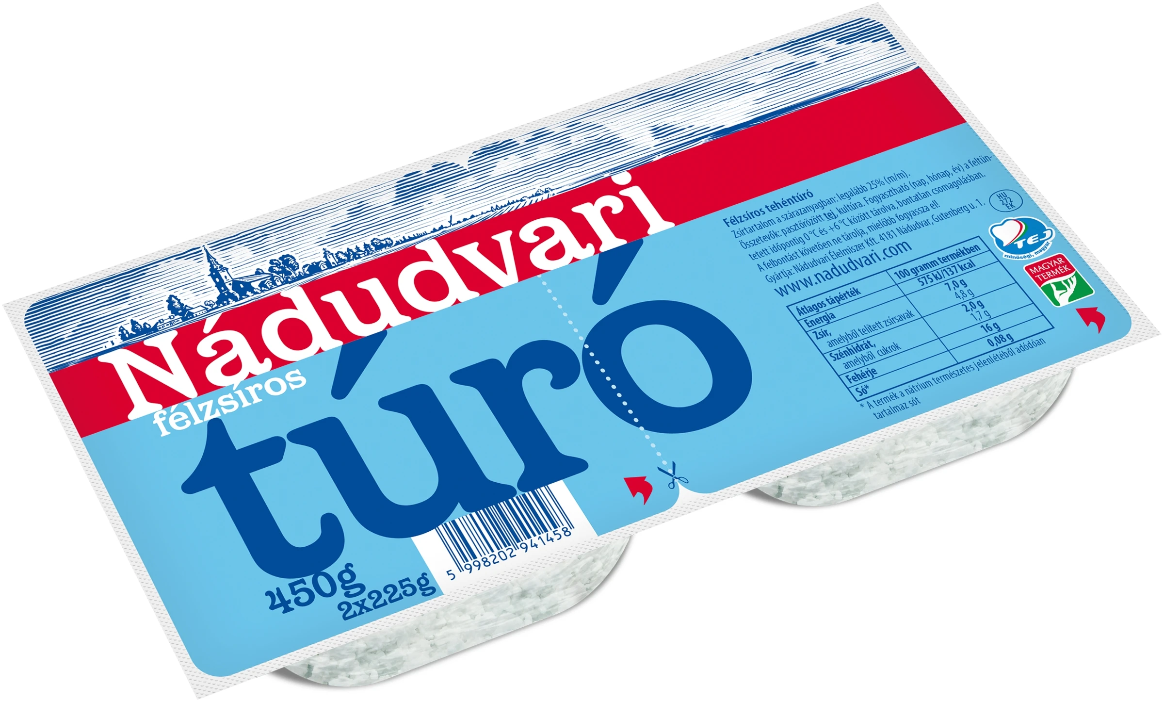 NÁDUDVARI TÚRÓ FÉLZSÍROS 2X225G