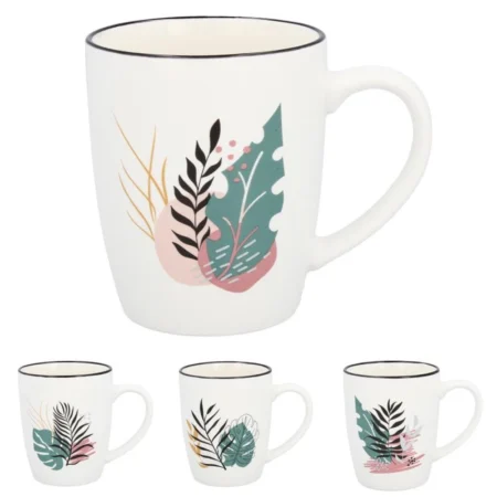 klasszikus fehér bögre levél mintával 365 ml