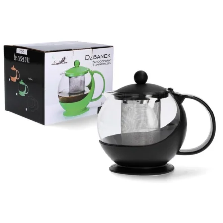 750 ml es hőálló teáskanna szűrővel zöld színben
