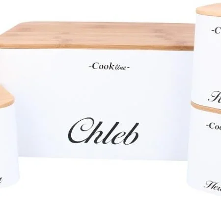 "raphano" zománcos kenyértároló bambusz fedővel + 3 tároló doboz fehér