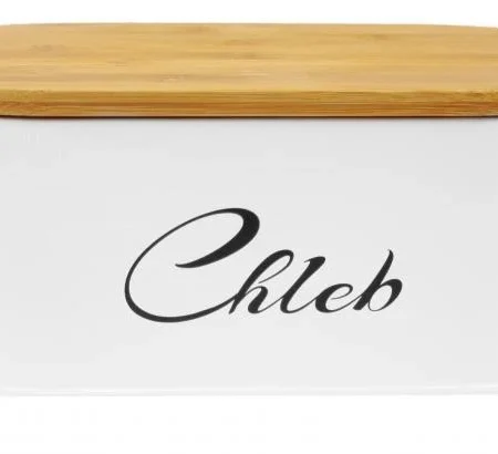 fehér zománcozott kenyértároló doboz bambusz vágódeszka fedéllel