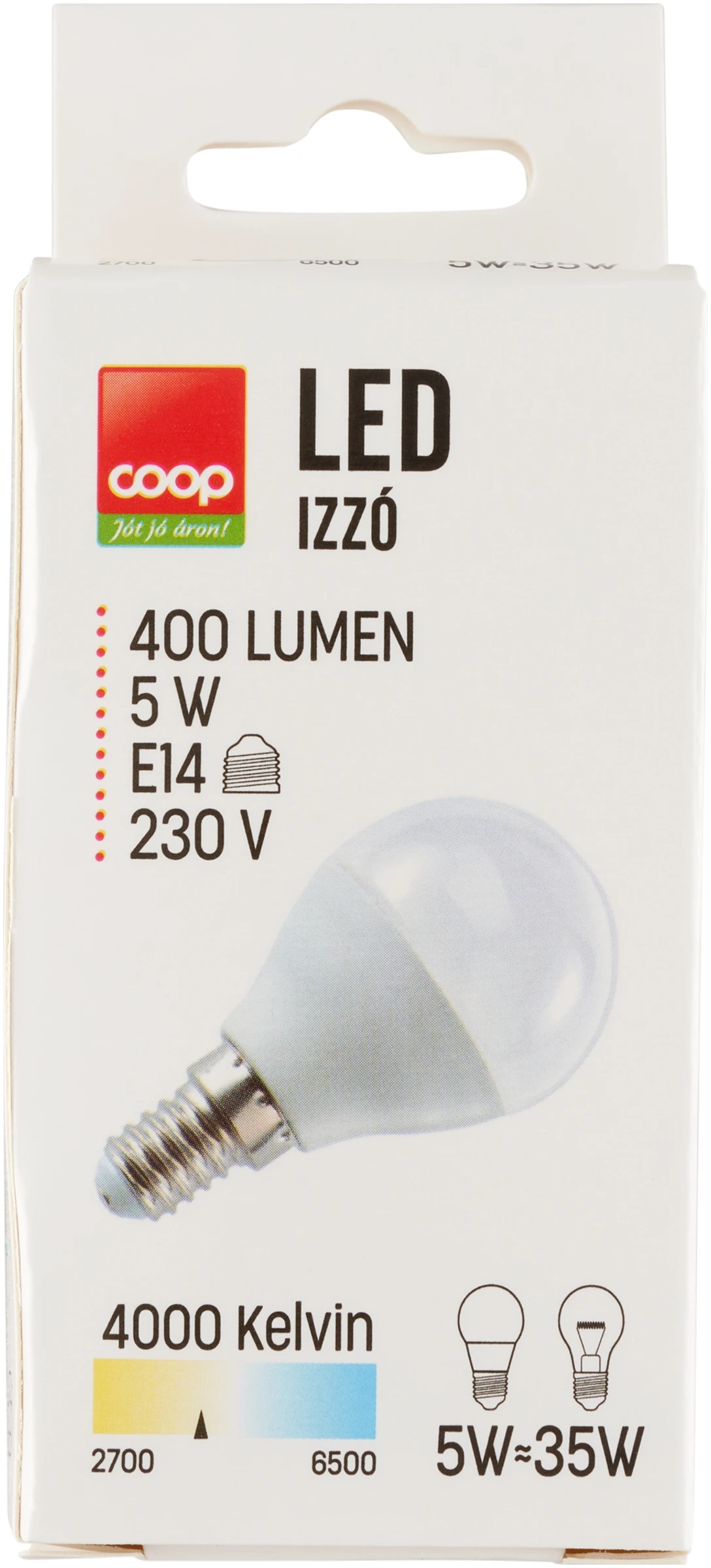 COOP LED FÉNYFORRÁS 5W E14 KISGÖMB FORMA