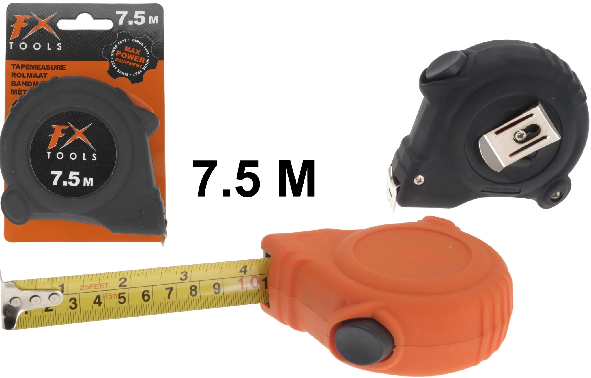 FX TOOLS MÉRŐSZALAG NARANCSSÁRGA VAGY FEKETE 7,5M EB-MT-7.5M-B