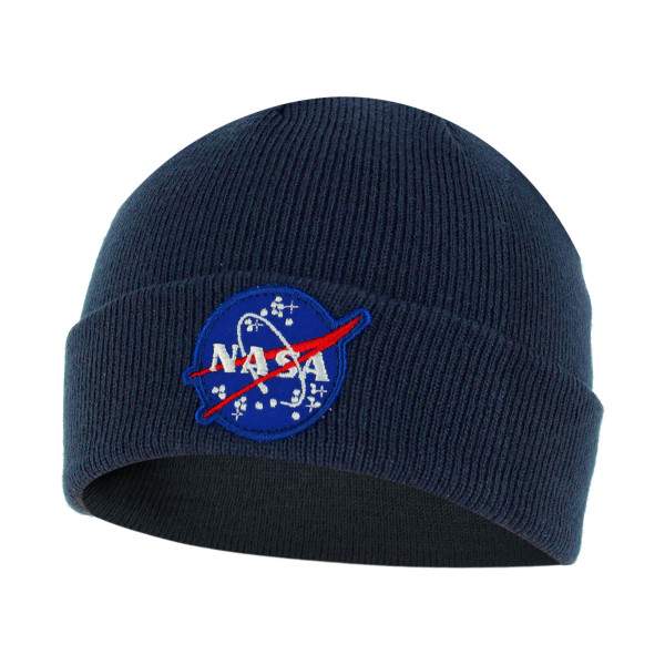 Nasa Insignia hímzett beanie kötött sapka – sötétkék | KÜLÖN CSOMAG |
