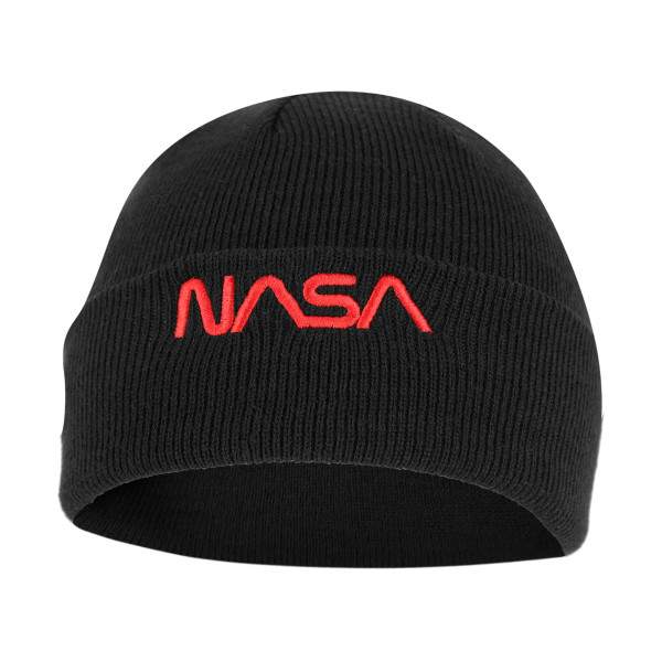 Nasa Worm Red hímzett beanie kötött sapka – fekete | KÜLÖN CSOMAG |