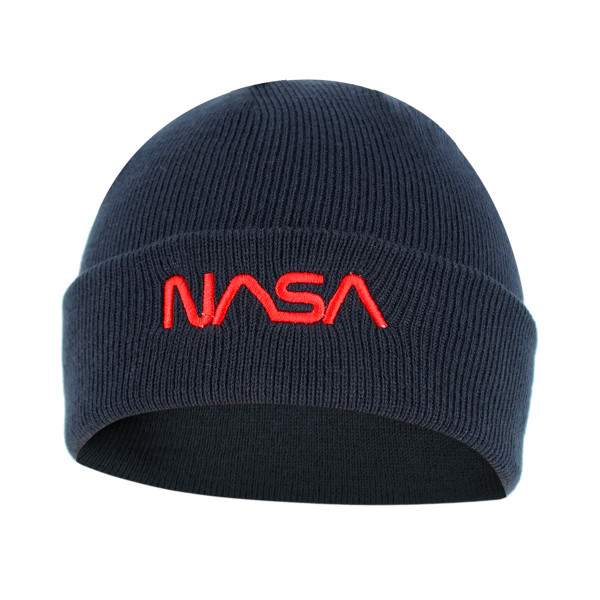 Nasa Worm Red hímzett beanie kötött sapka – sötétkék | KÜLÖN CSOMAG |
