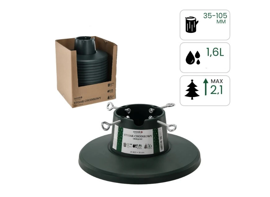 Kerek karácsonyfa állvány – 3,5 – 10,5 cm (1,6 víztartállyal)