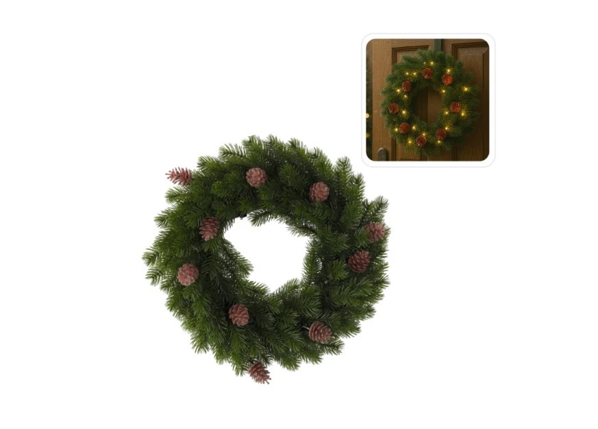 LED-es karácsonyi koszorú / kopogtató – 40 cm (elemes)
