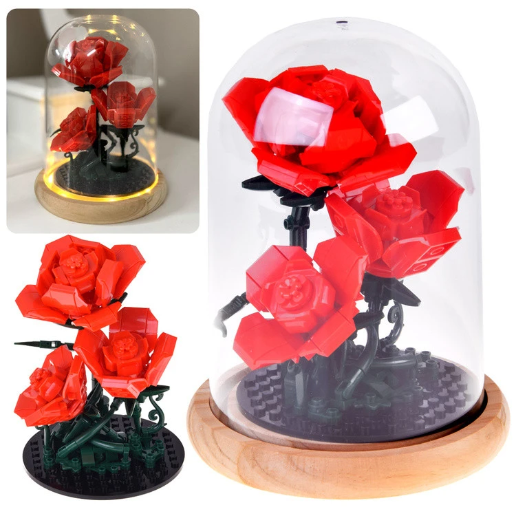 Kreatív építőkockák – Világító rózsa átlátszó kupolában