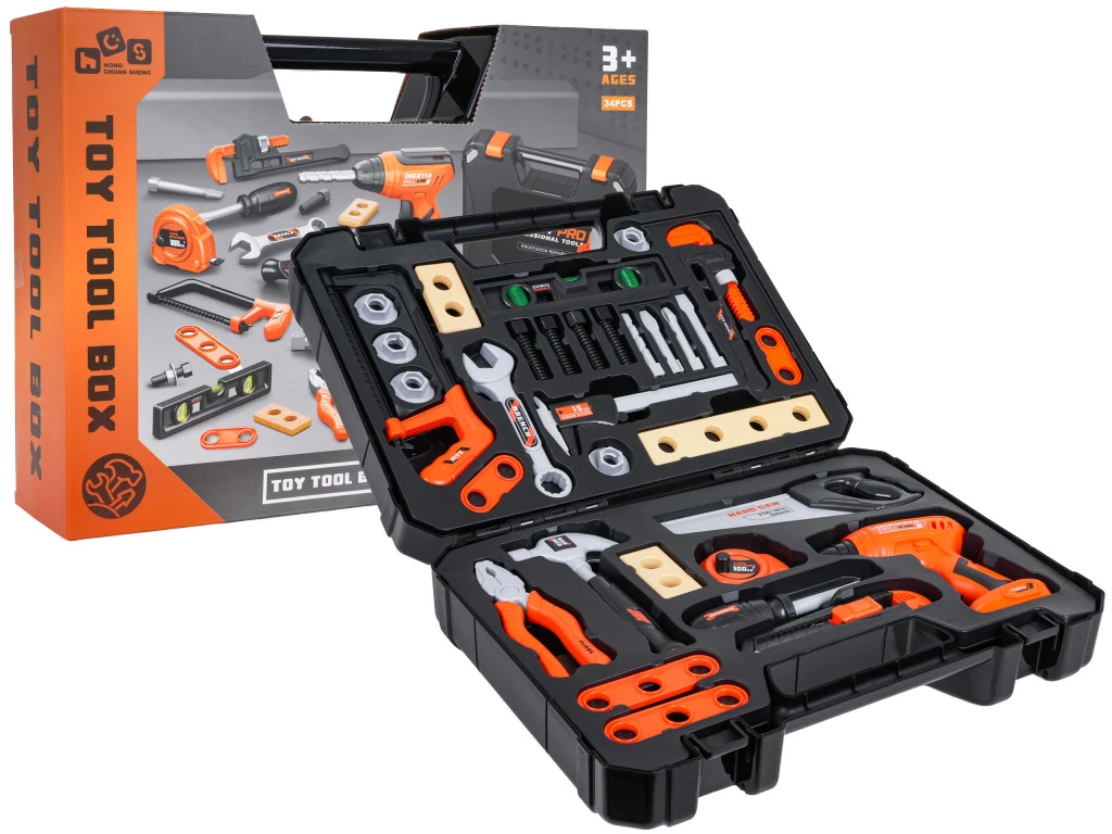 Jól felszerelt szerszámkészlet interaktív fúró-csavarozóval és szerszámosládával