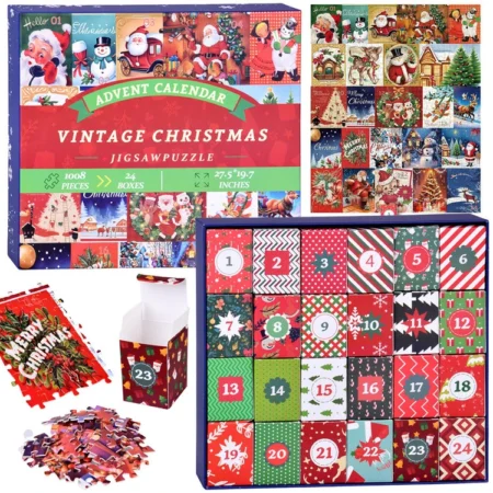 adventi naptár puzzle karácsonyi puzzle retro stílusban 1 nagy képet alkot
