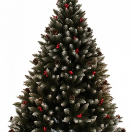 műfenyő havas ágvéggel, tobozzal és piros berkenyével, 220cm