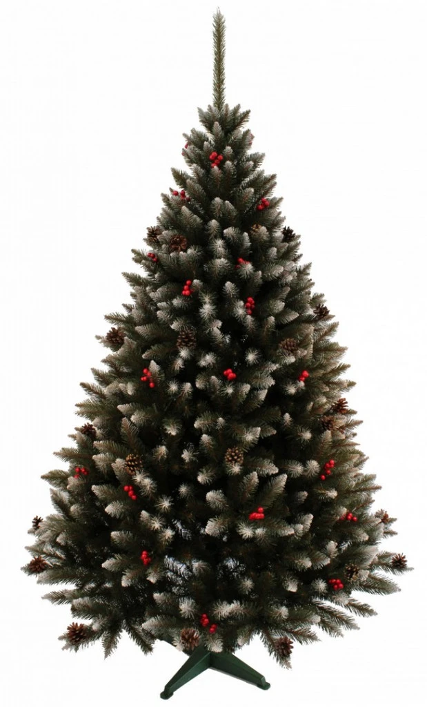 Műfenyő havas ágvéggel, tobozzal és piros berkenyével, 220cm