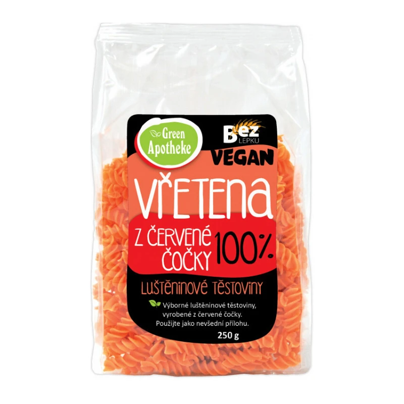 100% Vöröslencse fusilli tészta 300g- Gymbeam