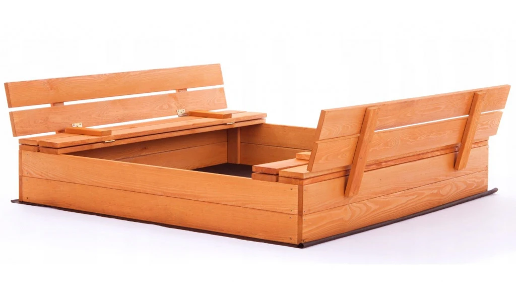 Nagy impregnált fa homokozó paddal, lefedhető  118x118x20cm