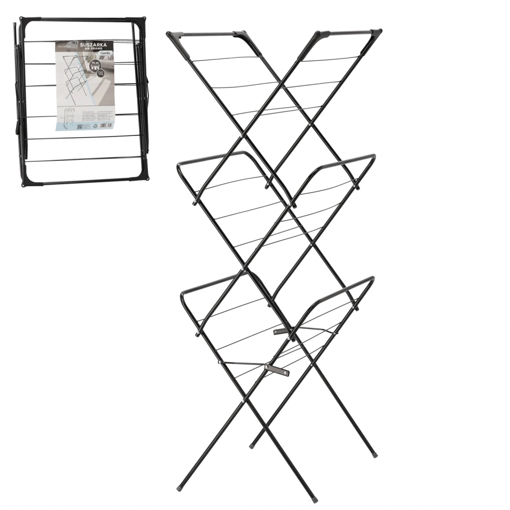 Camilla fém harmónika ruhaszárító fekete színben 136,5×62,5x51cm