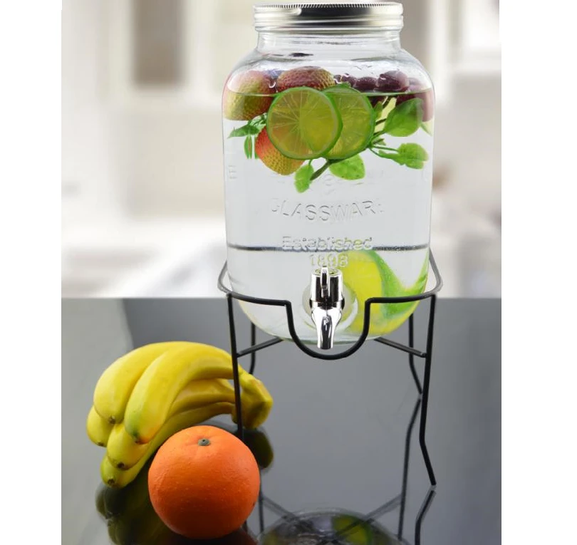 Limonádés üveg, italadagoló csappal tartó fém állvánnyal 4 l-es