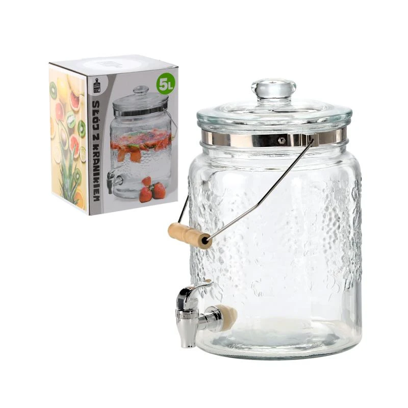 Limonádés üveg,  üvegfedéllel és italadagoló csappal 5 l-es