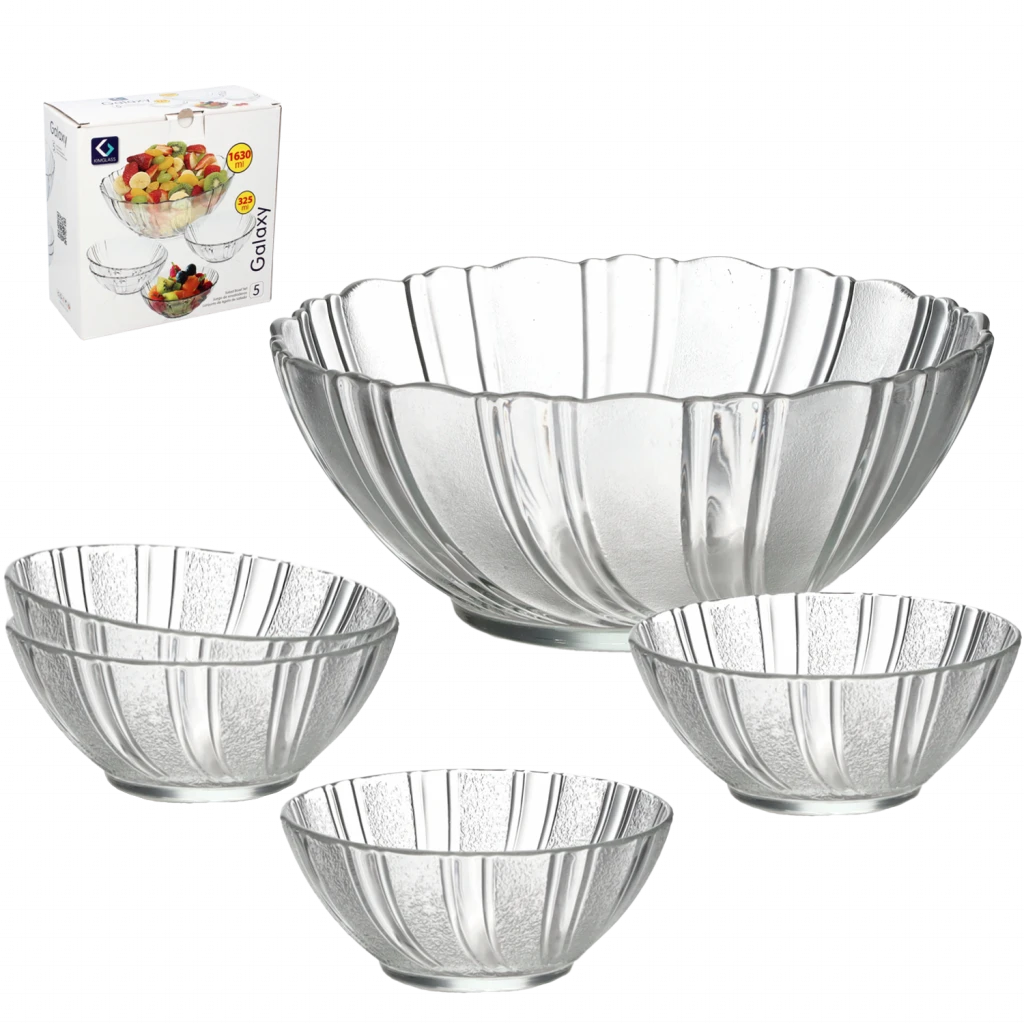 GALAXY 5 darabos üveg salátatál készlet  (1 x 22,2 CM + 4 x 12,4 CM) GALAXY