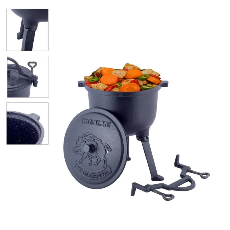 Kamille öntöttvas vízforraló fedéllel, vadász üst 5 literes