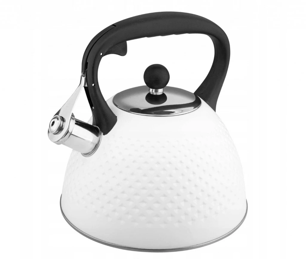 Hagyományos fehér acél teafőző fekete ergonomikus fogantyúval- 3 literes