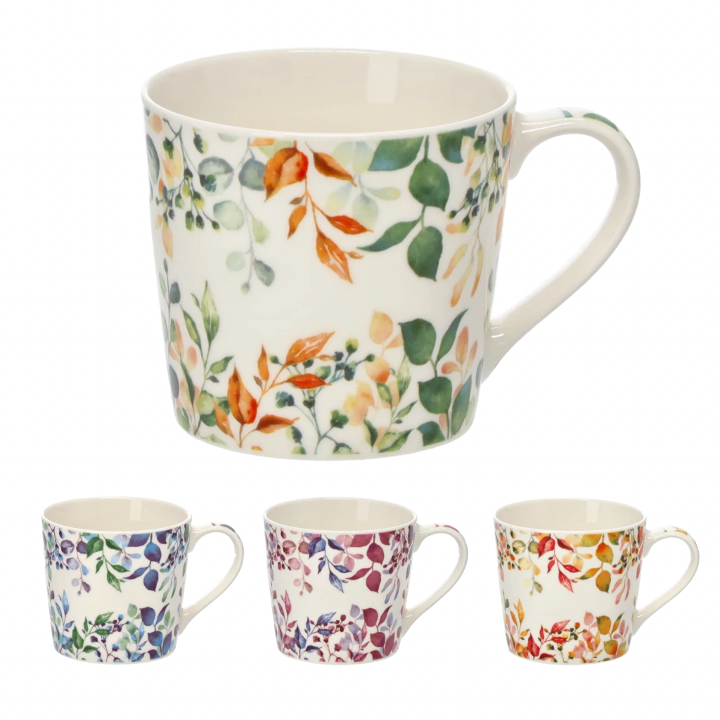Levél mintás porcelán bögre – 400 ml – több színben