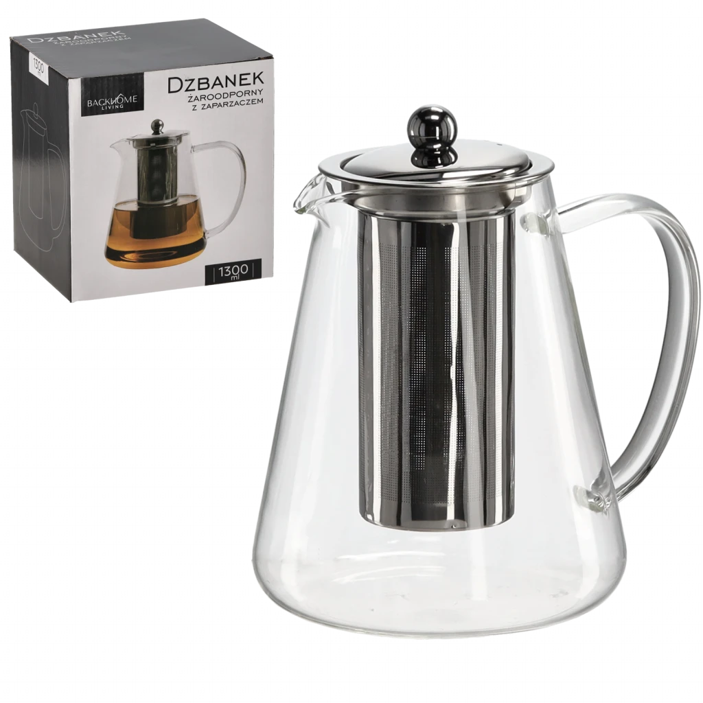 Hőálló üveg teáskanna fém fedéllel és szűrővel – 1300ml