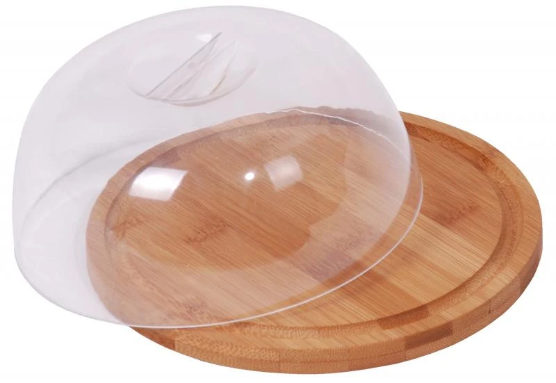 Bambusz süteményes tálca fedéllel 18x8cm – kerek