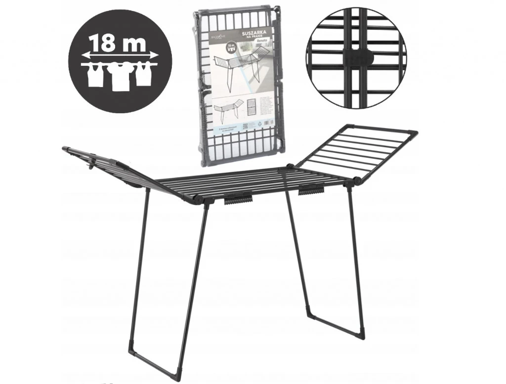 Renata fekete acél szárító zoknitartóval – 18 méter