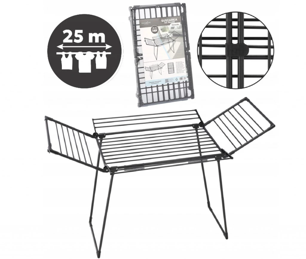 Renata fekete acél szárító zoknitartóval – 25 méter