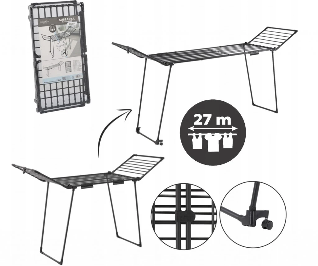 Renata fekete acél szárító zoknitartóval – 27 méter