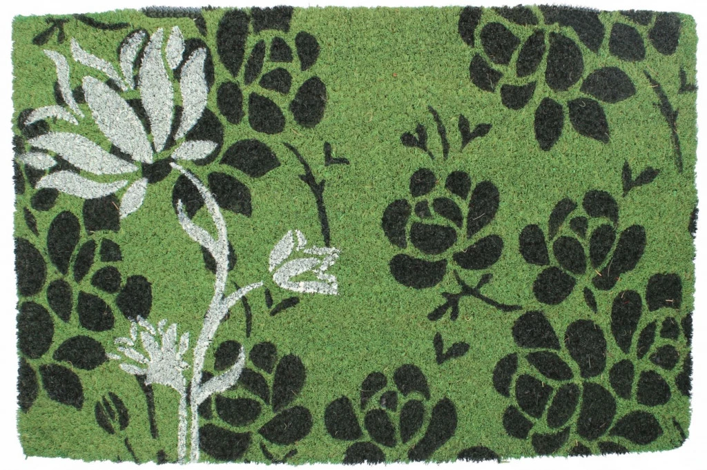 Zöld virág mintás kókuszrost lábtörlő – 40X60 cm – D modell