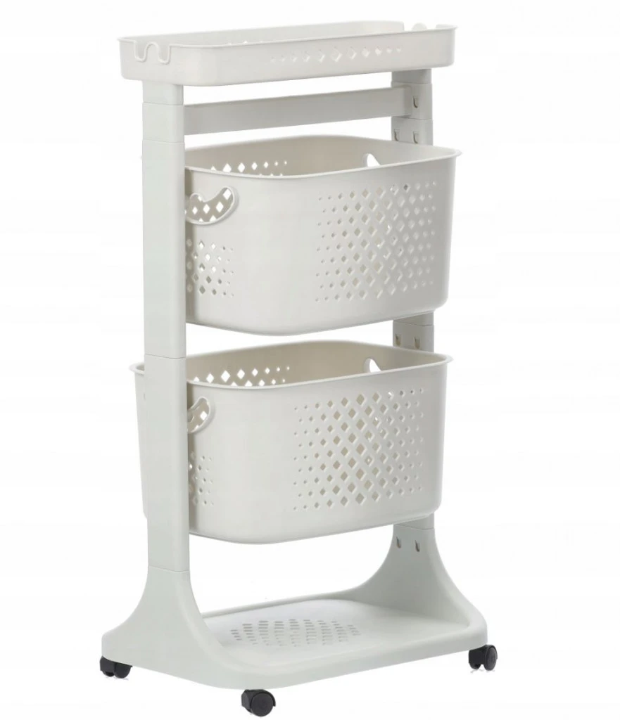 Többszintes műanyag gurulós polc fehér színben – 81 cm