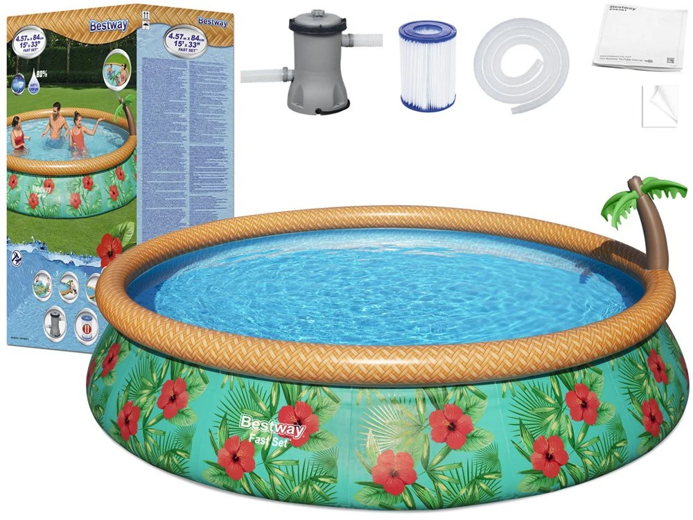 Bestway medence szett trópusi mintával – 457 cm x 84 cm méretű
