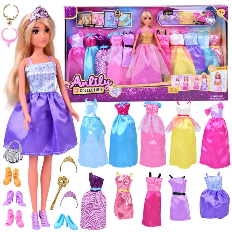 Anlily MODEL baba + 11 darabos hercegnői ruha és kiegészítőkből álló nagy szett