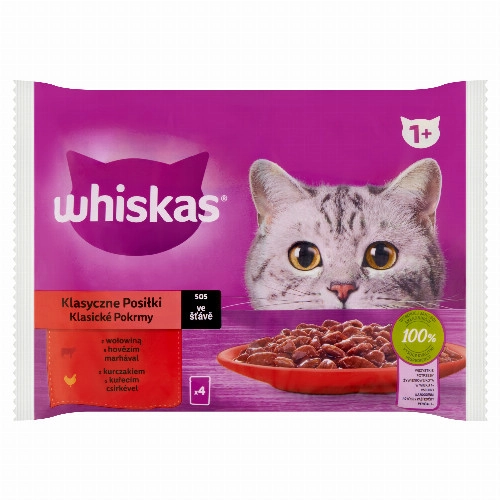 Whiskas 1+ Klasszikus Ételek teljes értékű nedves eledel felnőtt macskáknak 4 x 85 g (340 g)