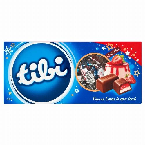 Tibi tejcsokoládé pralinék Panna-Cotta ízű krém és eperrel ízesített zselé töltelékkel 280 g