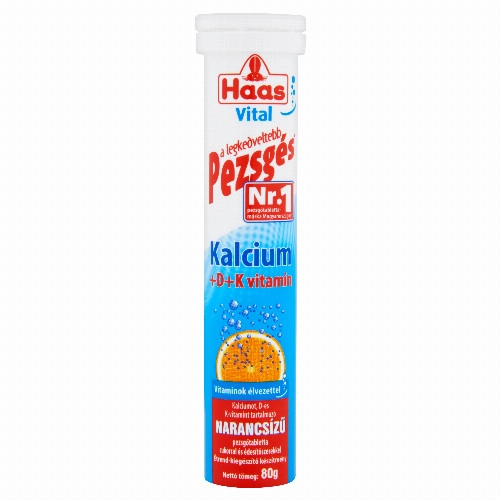 Haas Vital Kalcium + D + K- vitamin narancsízű étrend-kiegészítő pezsgőtabletta 80 g