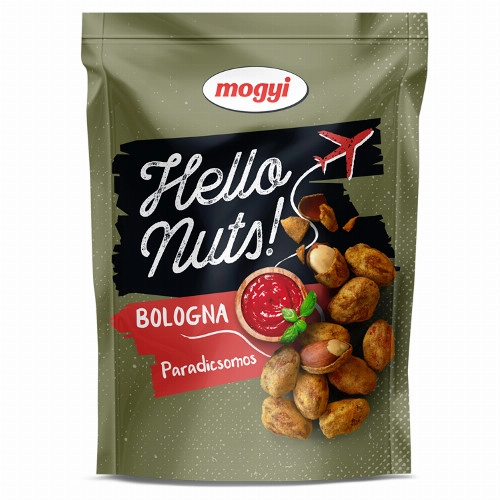 Mogyi Hello Nuts! Bologna paradicsomos, csicseriborsós tésztabundában pörkölt földimogyoró 100 g