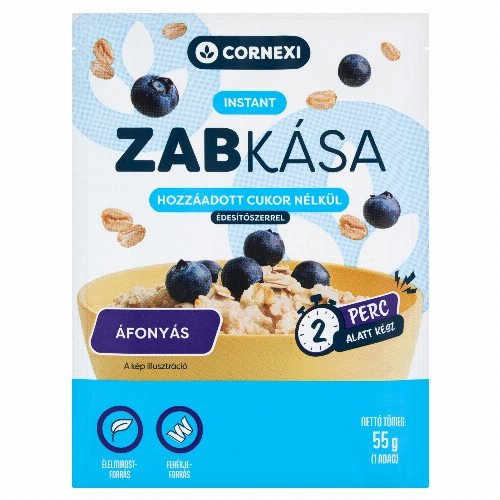 Cornexi áfonyás instant zabkása chia maggal hozzáadott cukor nélkül, édesítőszerrel 55 g