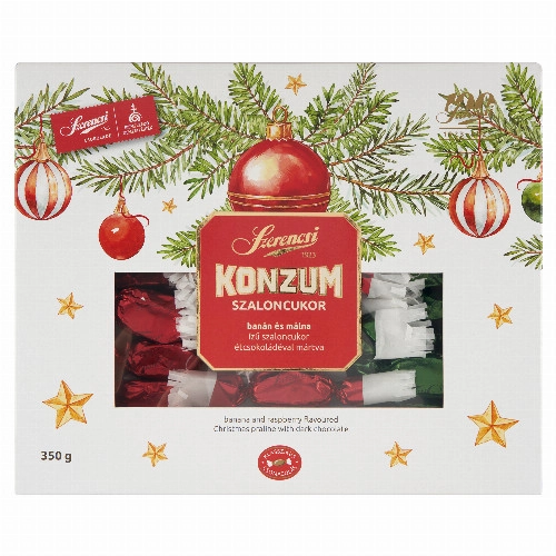 Szerencsi Konzum banán és málna ízű szaloncukor étcsokoládéval mártva 350 g